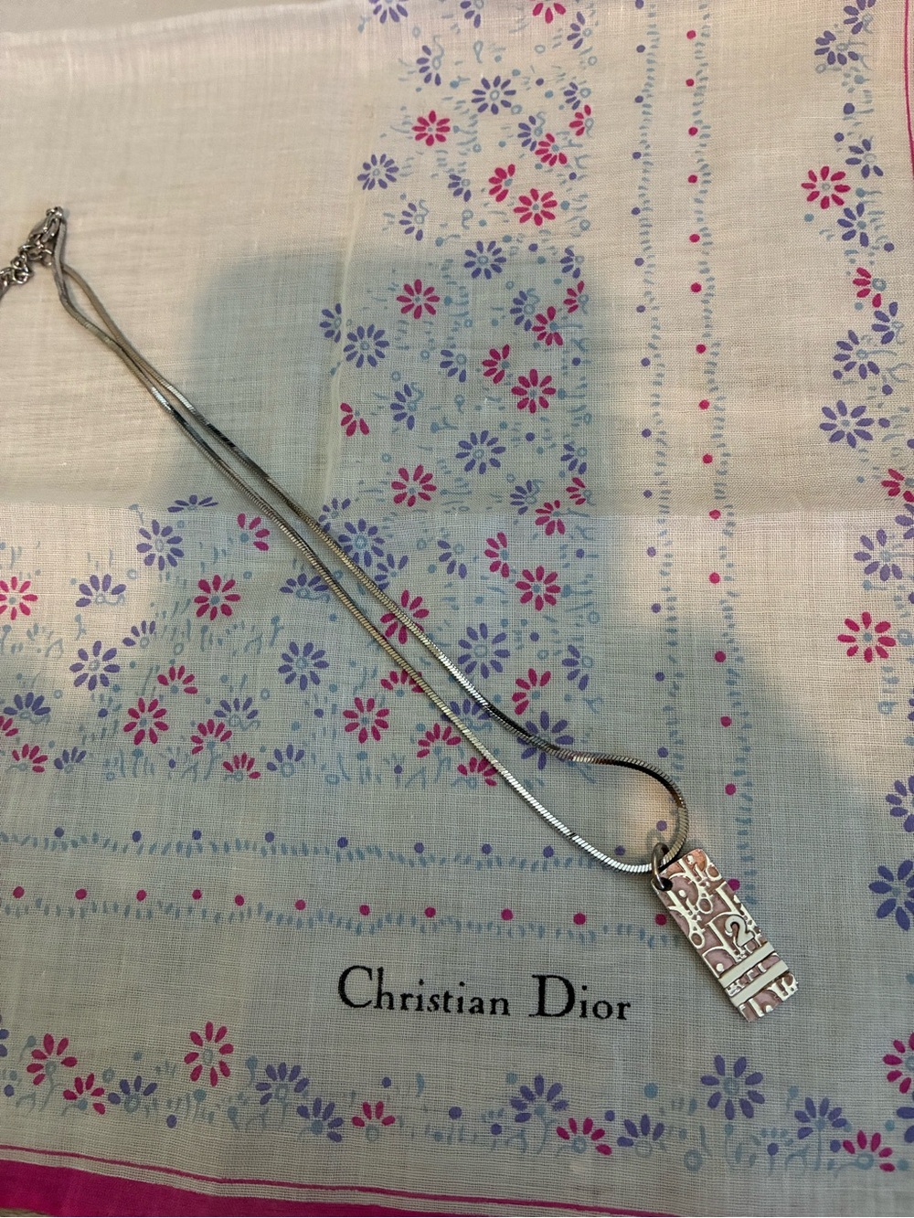 Dior Silver-Tone Trotter Pendant Necklace with Pink Accent